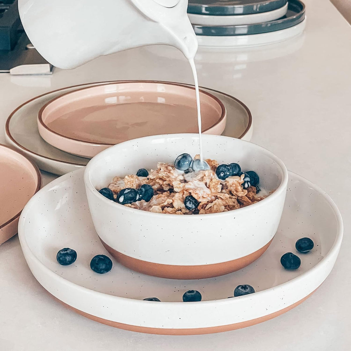 Mora Ceramic Flat Bowls Set of 4-25 oz- For Soup, Salad, Rice, Cereal, Breakfast, Dinner, Serving, Oatmeal, etc - Microwave, Dishwasher and Oven Safe Porcelain Bowl for Eating and Kitchen - Vanilla