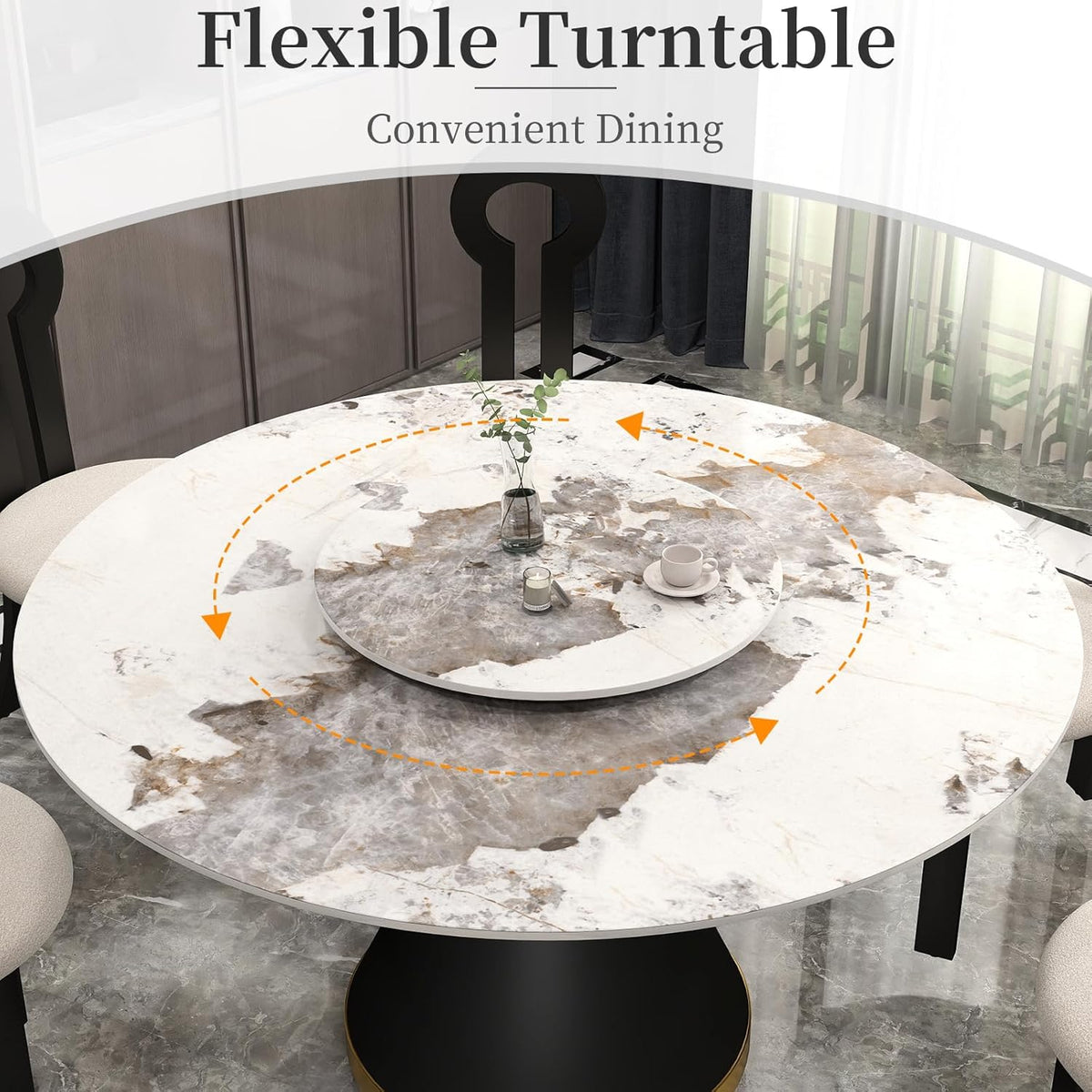 19.69" Lazy Susan for Table Top Sintered Stone Rotating Serving Tray for Dining Table, Kitchen Lazy Susan Organizer Spinning Rotating Food Server Party Centerpieces