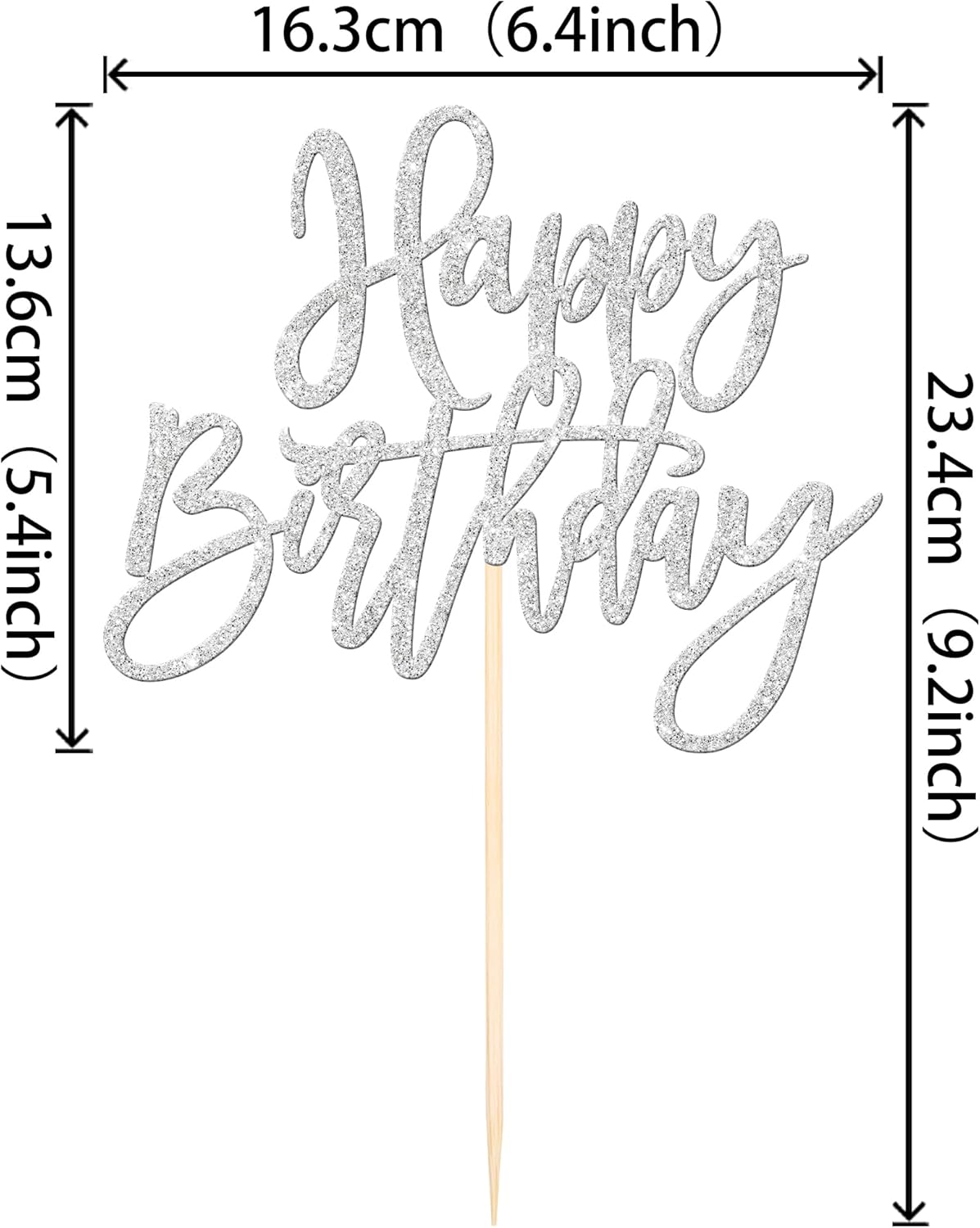 ZHUOWEISM 1 PCS Happy Birthday Cake Topper Glitter Happy Birthday Cake Pick for Celebrating Happy Birthday Anniversary Theme Party Cake Decorations Supplies Silver