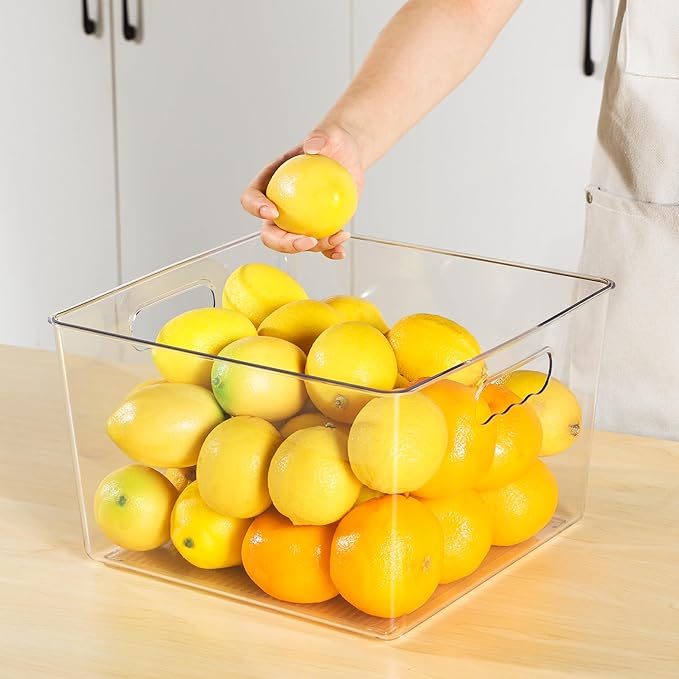 Vtopmart 8 Pack Extra Large Clear Plastic Storage Bins,11x11 Cube Acrylic Organizer Square Containers with Handle for Pantry,Closet,LaundryRoom,Kitchen,Bathroom,UnderSink Organization