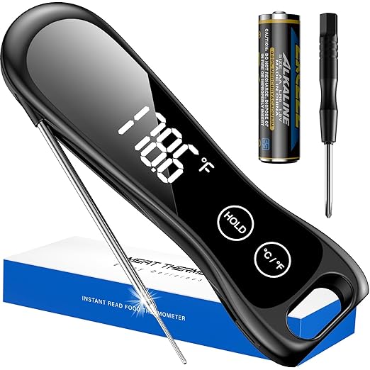 2025 Upgraded Meat Thermometer Digital-1 Second Instant Read Food Thermometer with Large LED Display-IP67 Waterproof Kitchen Thermometer for Grilling and Cooking for Oven, BBQ, Smoker, Candy, Turkey