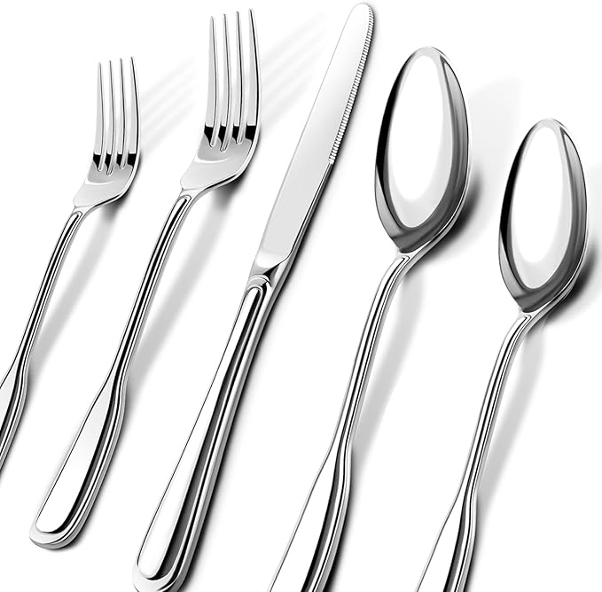 Silverware Set for 8, Stainless Steel Cutlery Set with Wide Handles, Mirror Polished Utensils Heavy Duty Spoons and Forks Set, Dishwasher Safe (Silver, 40 Pieces for 8)