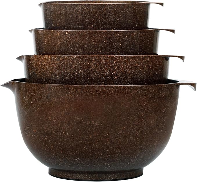 BoxedHome 4 Quart Large Plastic Mixing Bowls, Microwave Safe Mixing Bowl Set with Pour Spout, Nesting Bowls for Space Saving Storage(coffee)