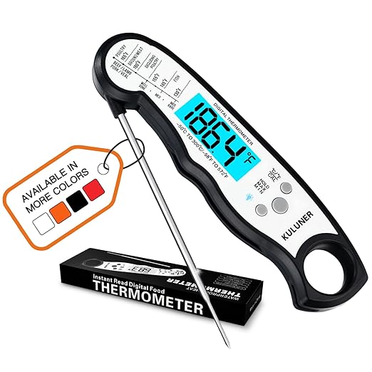 KULUNER TP-01 Waterproof Digital Instant Read Meat Thermometer with 4.6 Folding Probe Backlight Calibration Function for Cooking Food Candy, BBQ Grill, Liquids,Beef(White)