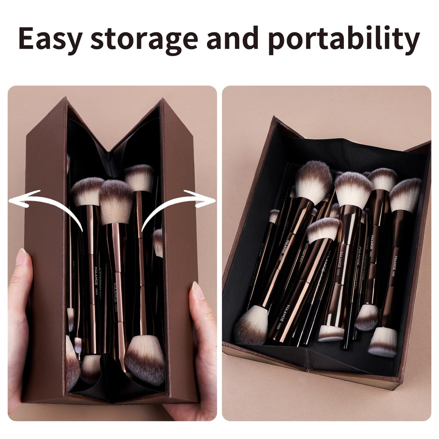 MAANGE 20 Pcs Makeup Brushes with Gift Box, Double-End Multi-functional Makeup Brushes for Blending Liquid Powder Concealer Cream Blush Buffe,CoffeeBrown
