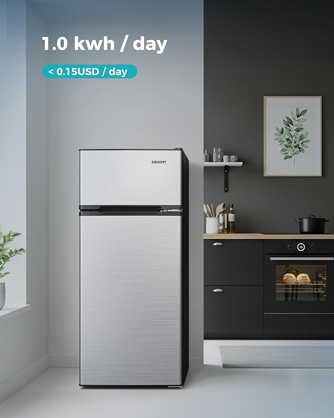 EUHOMY Mini Fridge with Freezer, 4.5 Cu.Ft Mini Refrigerator fridge, 2 door For Bedroom/Dorm/Office/Apartment - Food Storage or Cooling drinks, Silver