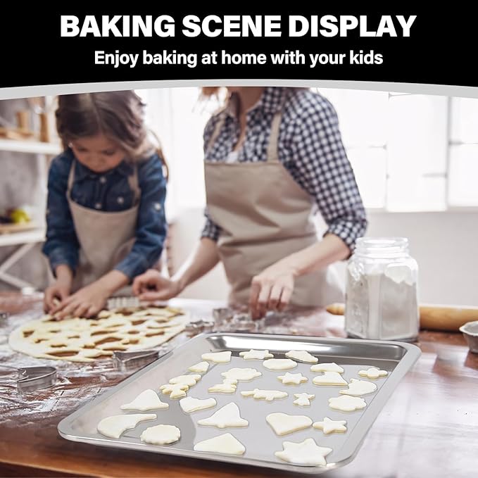 Set of 3 Baking Sheet, Stainless Steel Cookie Sheet Baking Sheet Pan, 9/12/16 Inch Cookie Tray Pans for Baking, Non Toxic & Easy Clean