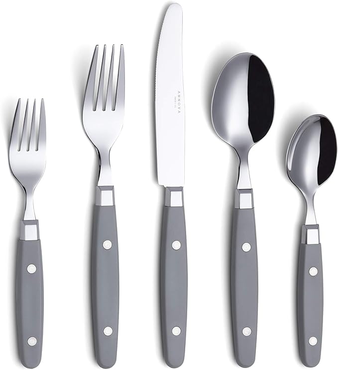 ANNOVA Silverware Set, Retro/Rivet Colorful Stainless Steel Tableware Kitchen Flatware Set Utensils, Includes Dinner Knives, Forks, Spoons, Salad Forks & Dessert Spoons (Gray, 20 Pieces)
