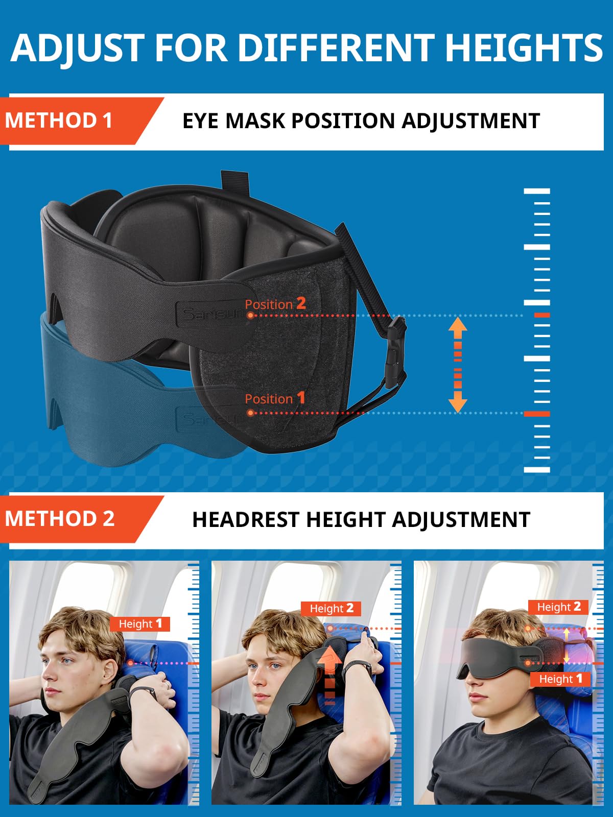 SARISUN Travel Pillow for Airplanes Sleep, Seat Strap for Stable Support