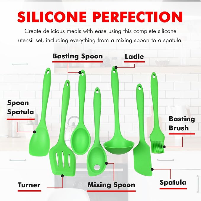 Chef Craft Premium Silicone Kitchen Tool and Utensil Set, 7 Piece, Green