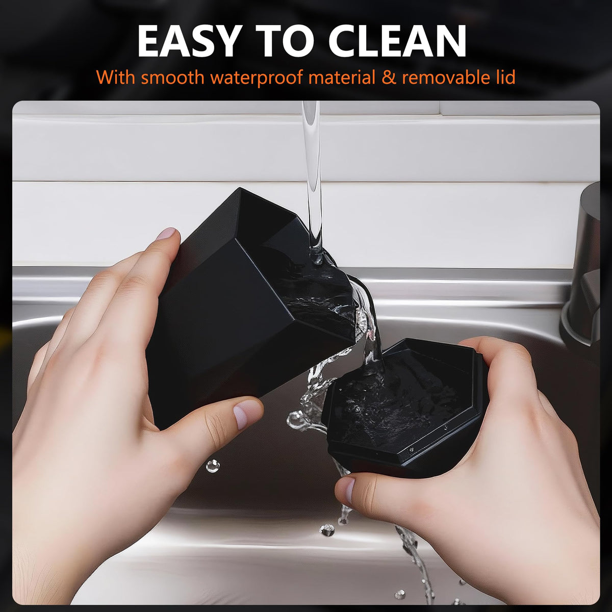 OUDEW Car Trash Can with Lid, Leakproof, 30 Trash Bags, Black, 2 Pack