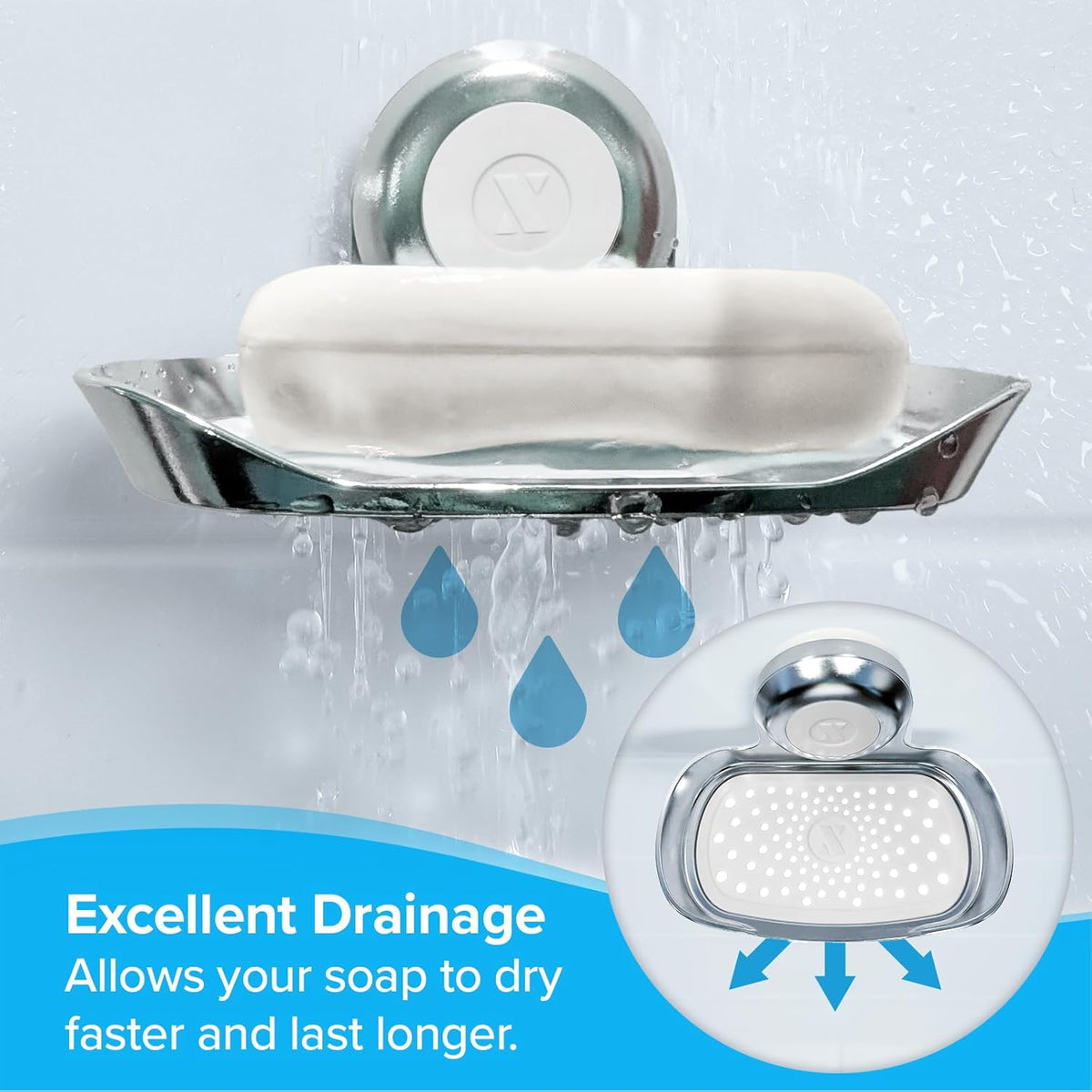 SlipX Solutions Strong Hold Soap Saver, Suction Cup Soap Holder, Must Have Universal Kitchen & Bathroom Shower Accessories (Chrome Finish, Single Tray)