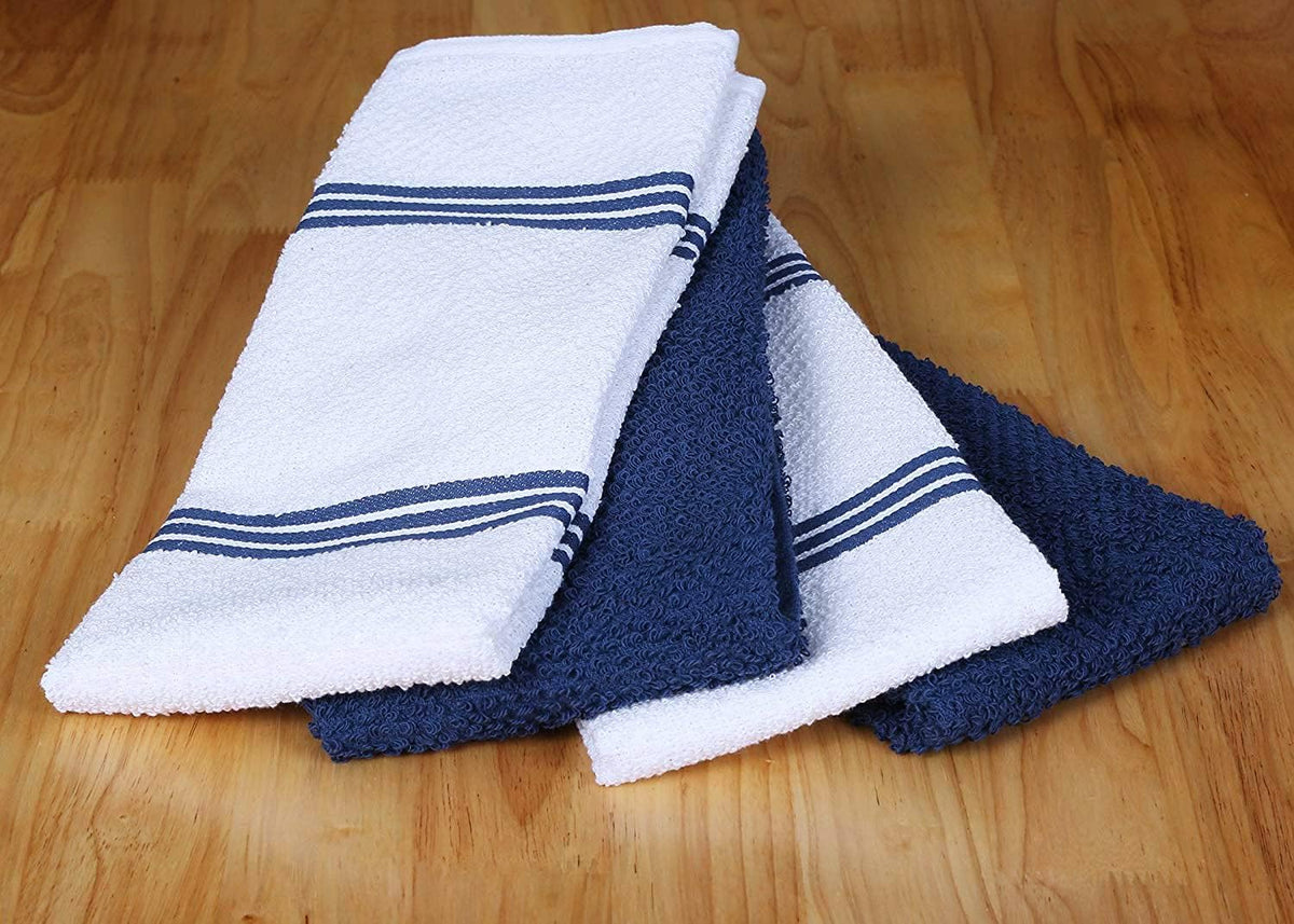 AMOUR INFINI Kitchen Towels Pack of 4 - Absorbent, Quick Drying Premium Cotton Tea Towel - Kitchen Linens 16x28 Inch Dish Towels with Hanging Loop (Blue)