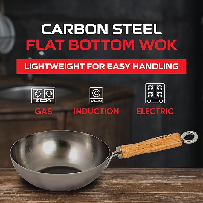 Helen's Asian Kitchen Wok, Carbon Steel, 8-Inch, for Single-Serve or Smaller Portions