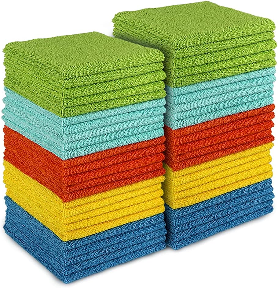 AIDEA Microfiber Cleaning Cloth, 50PK, Microfiber Towels for Cars, All Purpose Cleaning Rags for House, Dusting Cloth for Kitchen, Car, Window, 12"×12"