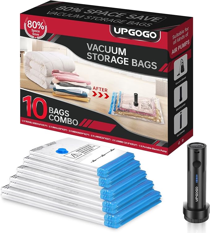 Vacuum Storage Bags with Portable Electric Pump,Vacuum Seal Bags for Clothing,Space Saver Bags,Vacuum Travel Bags for Luggage(Combo 10 Pack)