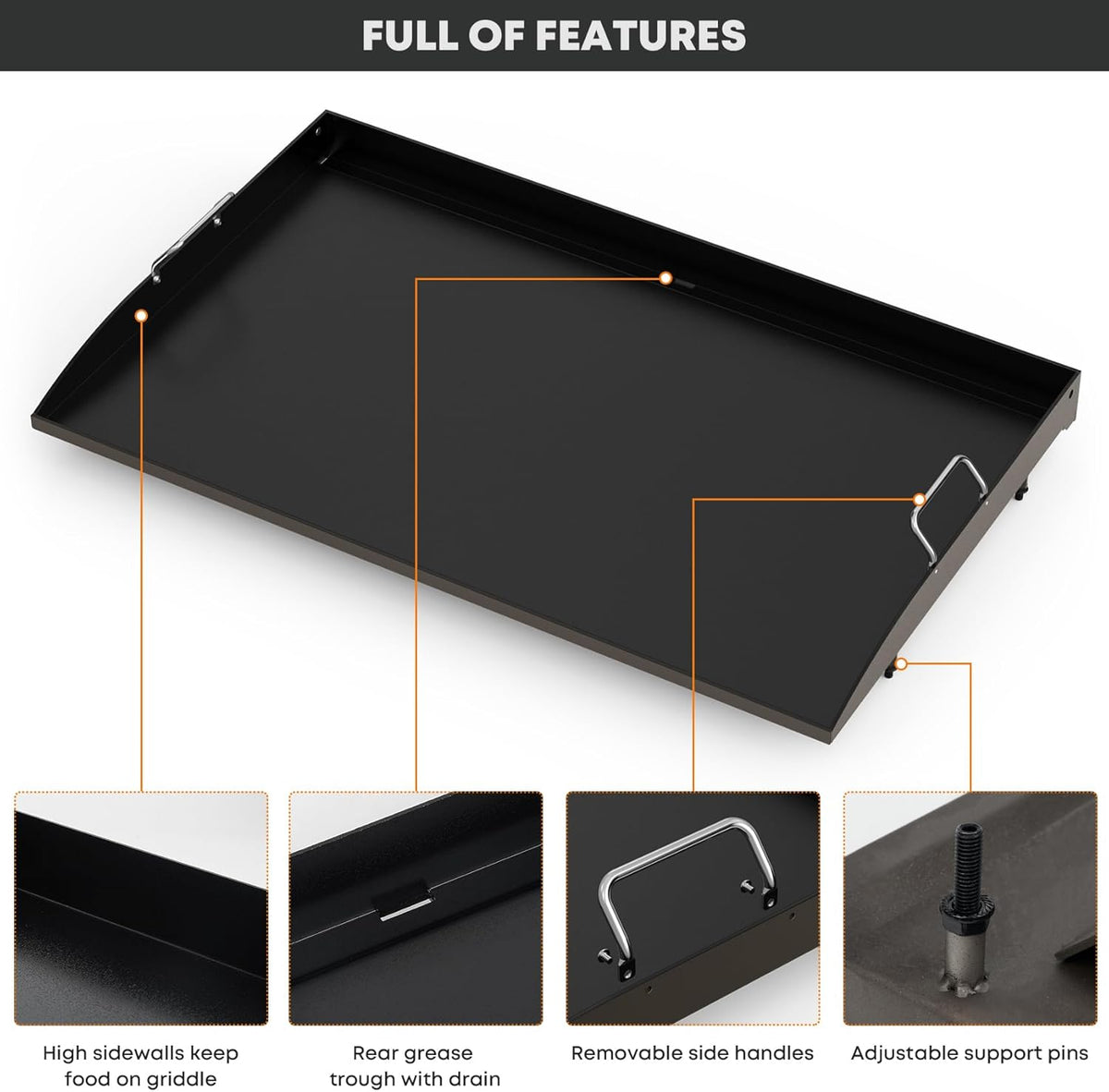 Stanbroil 36 Inch Flat Top Griddle Replacement Top for Blackstone 36" 4-Burner Gas Grill Cooking Station, Ceramic Coated Steel Griddle Top Replacement with Rear Grease System, Black