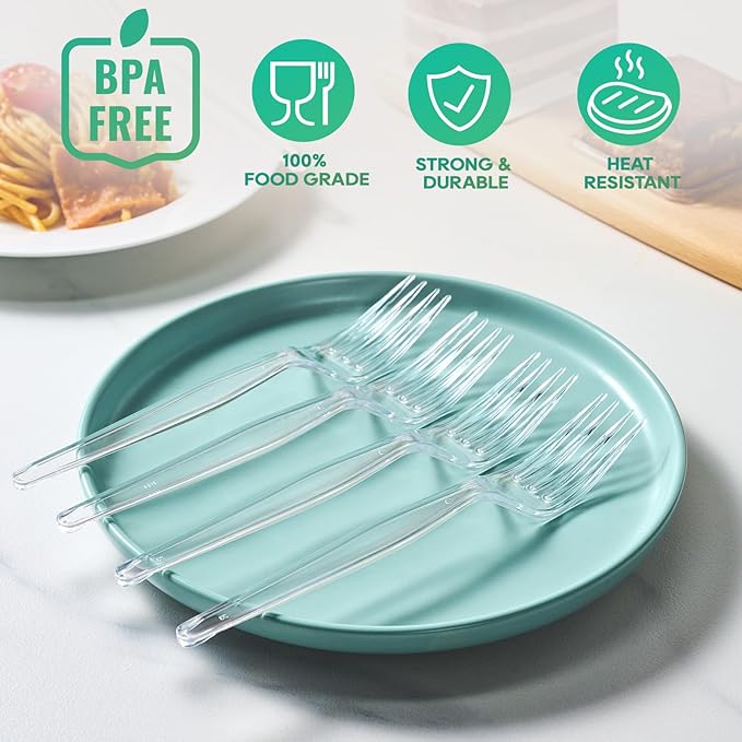 FOCUSLINE 360 Count Clear Plastic Forks Heavy Duty, Solid and Durable Premium Disposable Forks Bulk, Suitable for Catering, Parties, Events and Everyday Use