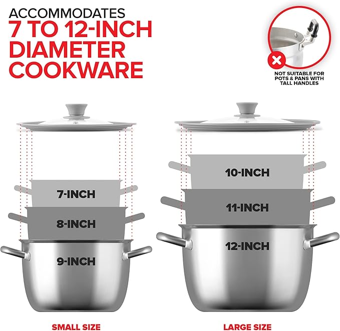 Modern Innovations Universal Lids (Set of 2) Fits 7 to 12-Inch Cookware, Silicone Replacement Pan Lid, Glass Top Covers for Skillets, Pots, Frying Pans, Cast Iron - Grey