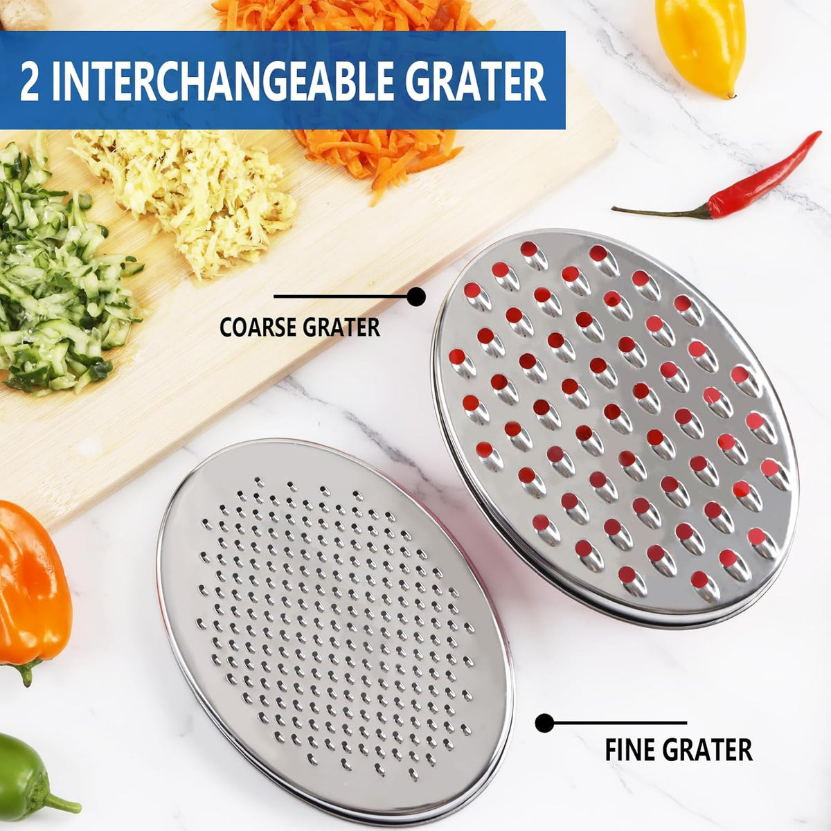 Cheese Grater Citrus Lemon Zester with Food Storage Container & Lid - Perfect For Hard Parmesan Or Soft Cheddar Cheeses, Ginger, Vegetables, Butter, Chocolate & Nutmeg (Blue)