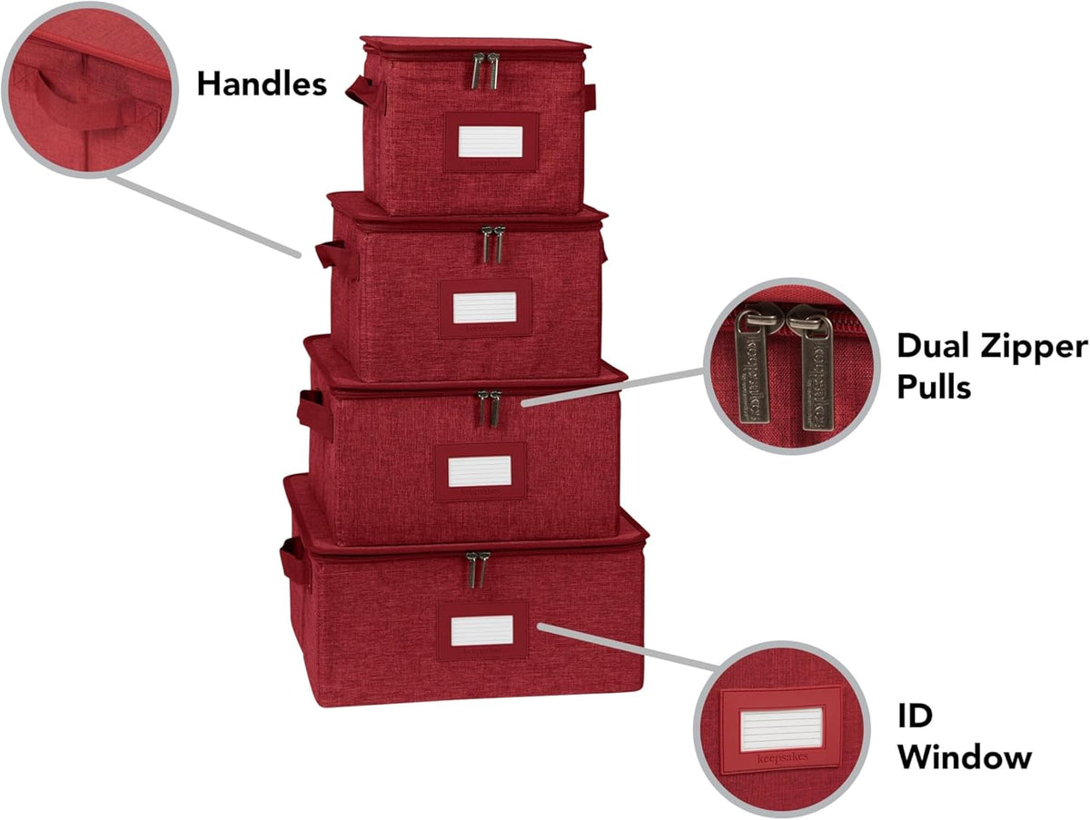 Covermates Keepsakes Dish Storage Box - Stackable, Reinforced Handles, China Storage, Red Heather