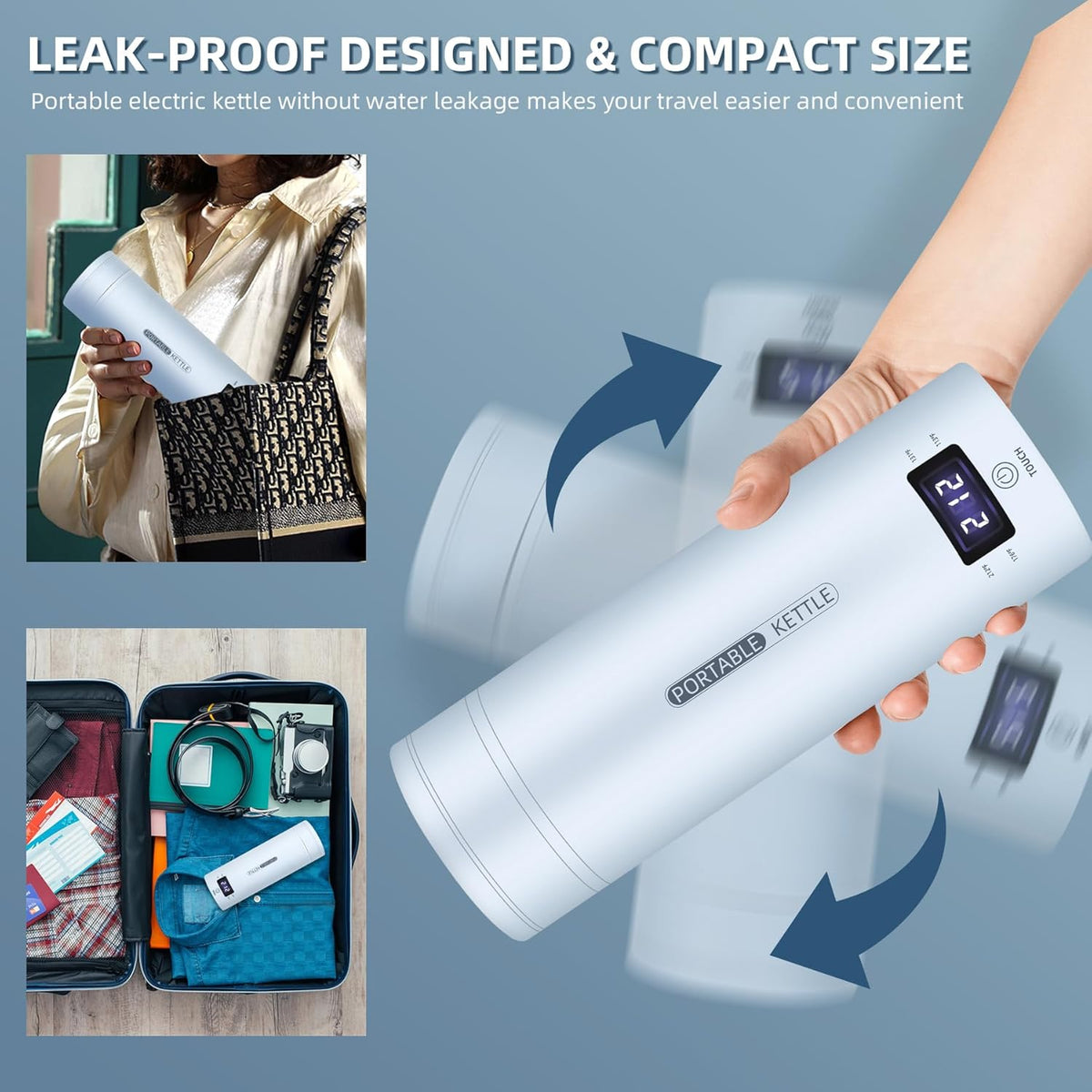 Travel Electric Kettle Portable Small Mini Tea Coffee Kettle Water Boiler, Water Heater with 4 Temperature Control,304 Stainless Steel with Auto Shut-Off & Boil Dry Protection, BPA-Free (Blue)