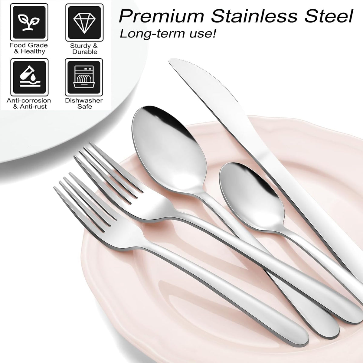 Pleafind 73-Piece Silverware Set with Organizer, Stainless Steel Silverware Sets for 12, Cutlery Utensil Sets with Steak Knives, Include Forks Spoons Knives ＆ Silverware Organizer, Dishwasher Safe