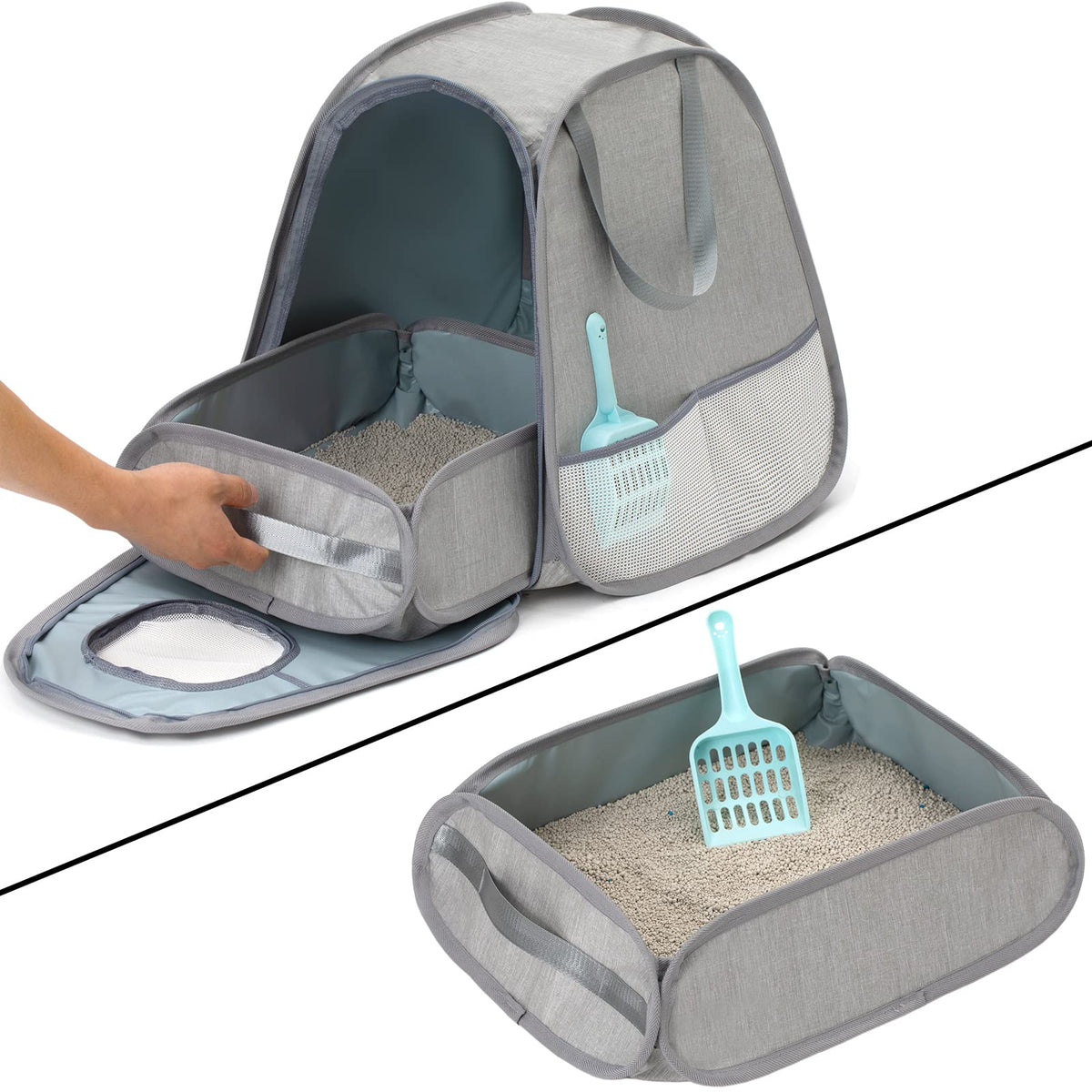 XingYunEr Collapsible Portable Cat Litter Box Standard for Travel Light Weight Leak-Proof，Sturdy，Prevent Litter Scatter Design Easy to Clean， Collapsible Travel Puppy Carrier，Portable Cat Playpen