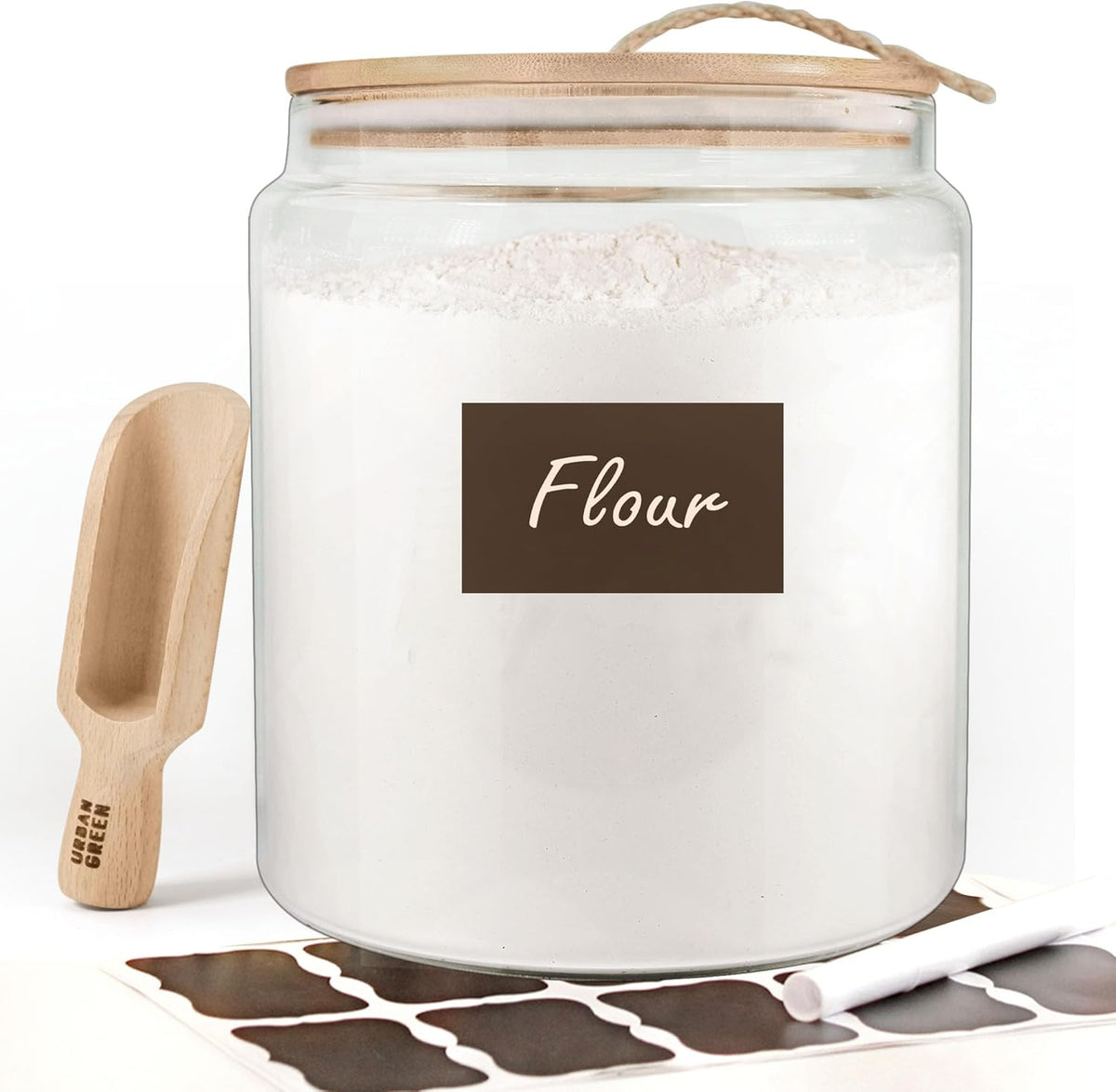 Urban Green Glass Jars with Airtight Lids, Airtight Glass Canisters with Locking Lids, (Bamboo-1Gal)
