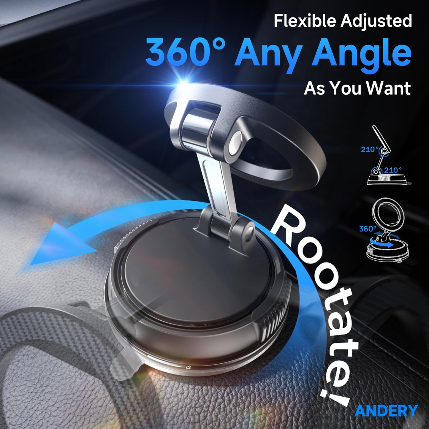 ANDERY Car Phone Holder for Magsafe [78+LBS Strongest Suction & 2400gf Strongest Magnetic] 360° Adjustable Car Phone Mount, Phone Holders for Your Car for iPhone 17-12 Pro Max Plus Air, Carbon Fiber