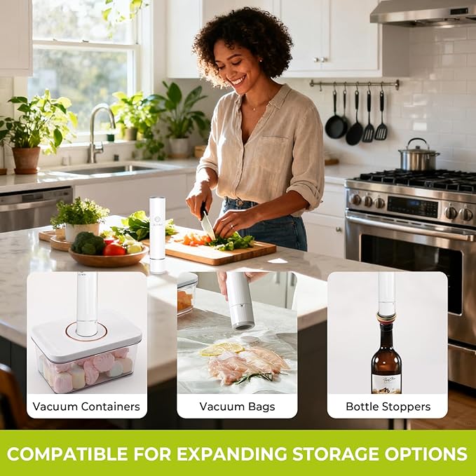Handheld Vacuum Sealer for Food, Compact Portable Food Saver Pump with 20 BPA‑Free Reusable Vacuum Bags Type-C Rechargeable, Ideal for Sous Vide, Meal Prep, Leftovers & Freezer Storage