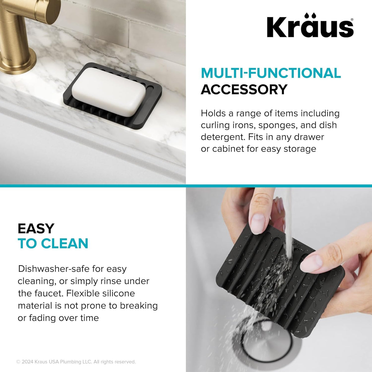 Kraus Self-Draining Silicone Dish Drying Mat and Silicone Soap Dish Holder for Bathroom or Kitchen Counter in Dark Grey, KDM-10-05DG