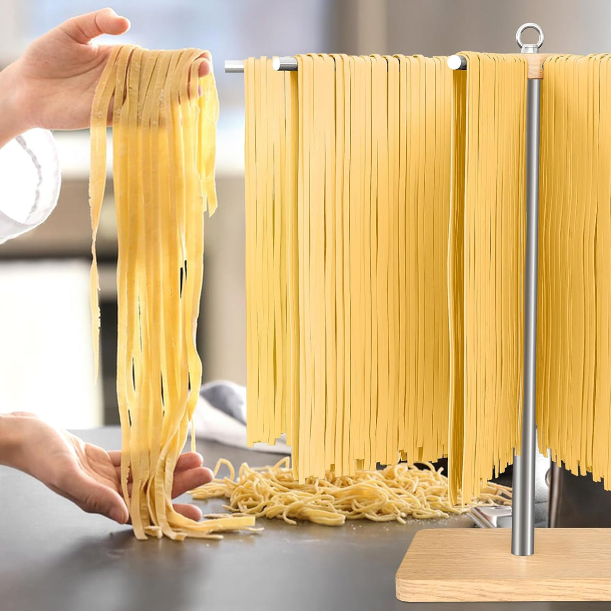 Pasta Drying Rack, 304 Stainless Steels Pasta Rack with Handle, Detachable Stand Noodles Drying Hanger for Homemade Fresh Spaghetti, Tagliatelle, Fettuccine