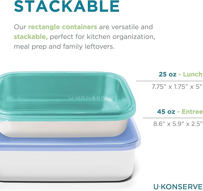 U Konserve Stainless Steel Rectangle Food Storage Bento Box Container, Leak Proof Silicone Lid Dishwasher Safe - Plastic Free, (45oz Cosmic Blue)
