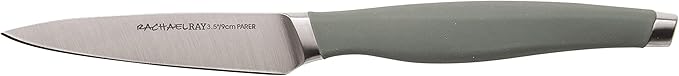 Rachael Ray Cutlery Japanese Stainless Steel Knives Set with Sheaths, 8-Inch Chef Knife, 5-Inch Santoku Knife, and 3.5-Inch Paring Knife, Gray