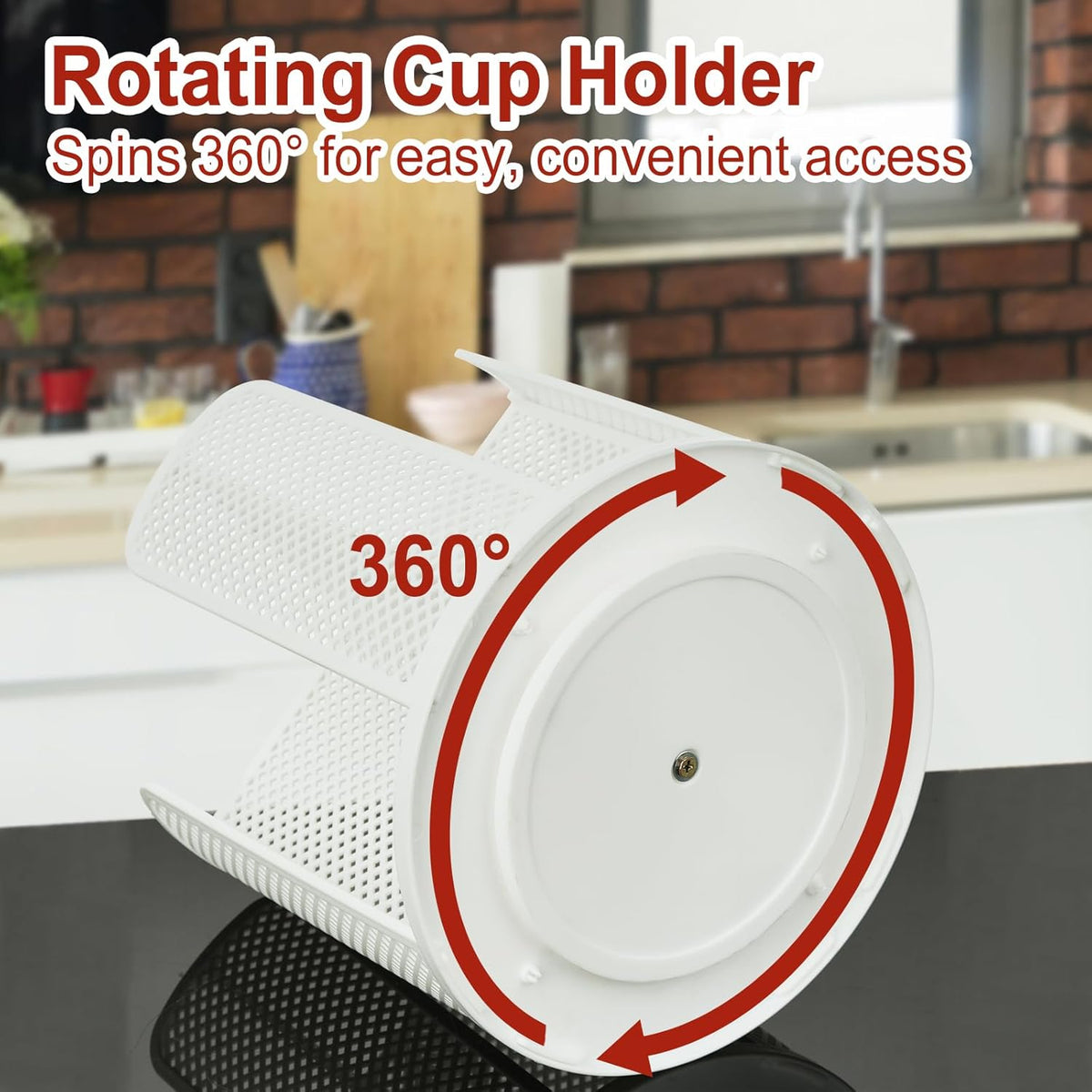 Rotating Cup Dispenser, Coffee Cup Holder with 4 Compartments, Disposable Paper Cup Organizer Fits 5 to 16 oz Cups for Kitchen Cabinets, Detachable Plastic Cup Stand & Lid Holder, White