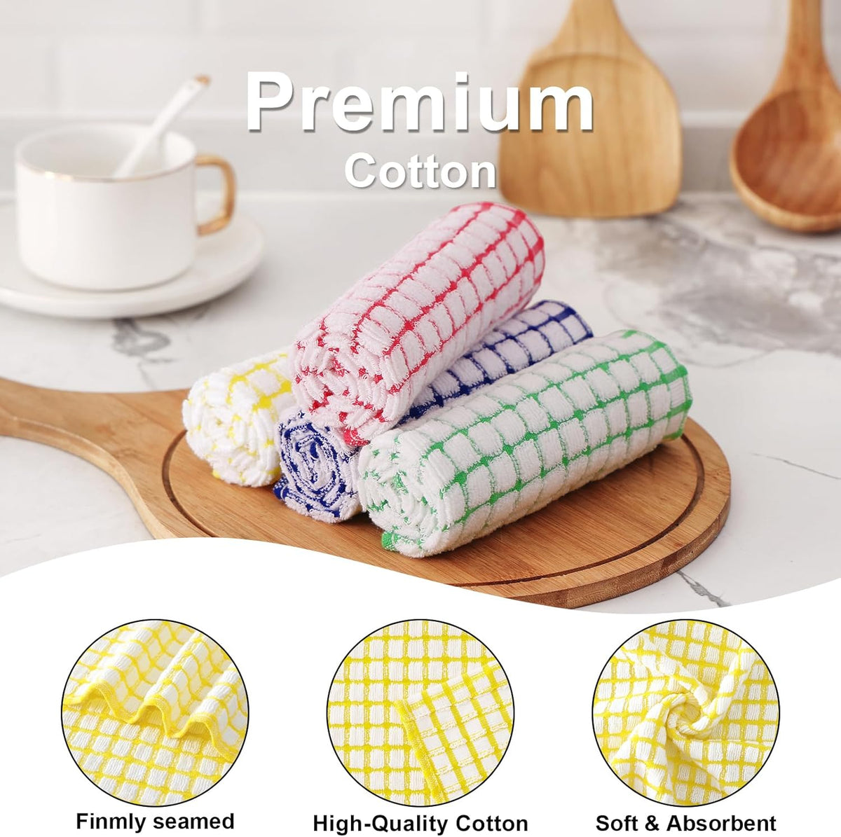 Kitinjoy Cotton 8 Pack Terry Kitchen Dish Cloths, 12 x 12 Inches Super Soft and Absorbent Dish Rags, Quick Drying Dish Towels for Washing Dishes, Yellow