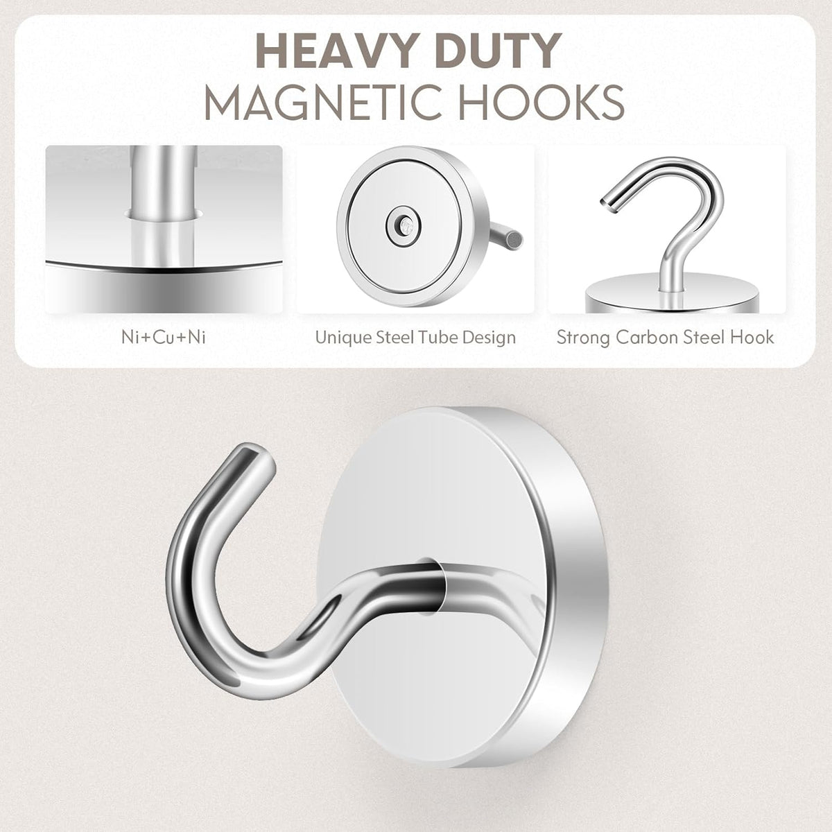 Neosmuk Magnetic Hooks, Cruise Ship Essentials, 120lb+ Heavy Duty Magnetic Hooks for Cruise Cabins, Refrigerator, Grill, Hanging, and Travel | Extra Strong Must-Haves Magnet Hook,Silver, Pack of 10
