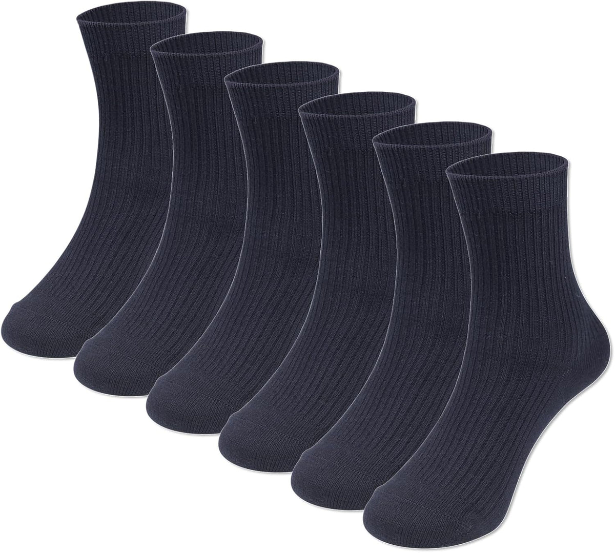 COTTON DAY Unisex Little Kids Youth Boys Girls Soft Cotton Crew Dress Socks Seamless Toe Black White Gray Navy 6 Pack