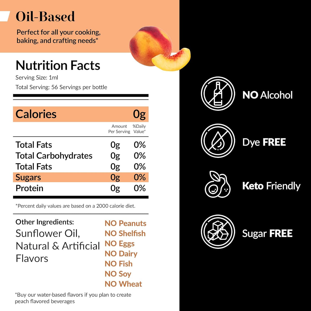 Dolce Flav Peach Extract (Oil-Soluble) 1 Gallon – Kosher, Sugar-Free, Concentrated Juicy Peach Flavoring for Baking, Chocolates & Desserts