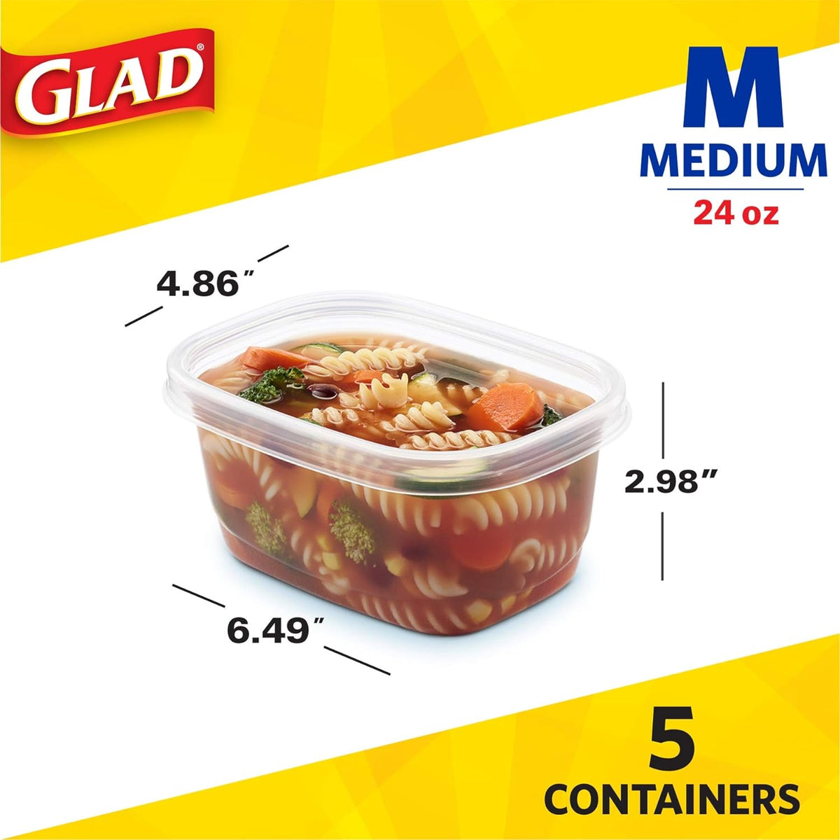 GladWare Soup & Salad Everyday Use, Medium Rectangle Storage, Standard, 24 Oz, 5 Count