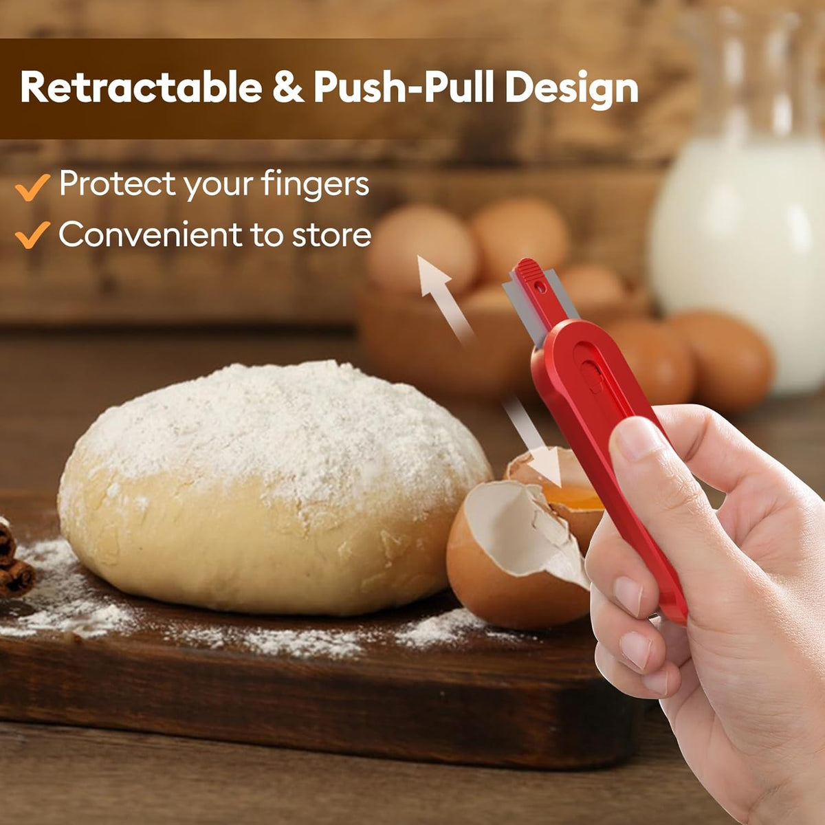 MOJOHAND Bread lame for Dough, Magnetic & Reusable Bread Lame Dough Scoring Tool, Anti-Slip Handle with Long Retractable Razor blades, Sourdough Scoring tool for Bread Making(Red)