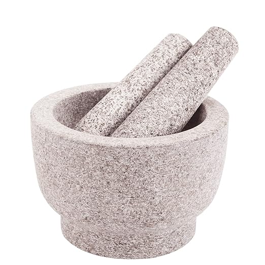 Mortar and Pestle Set,Heavy Duty,Unpolished Granite,8Inch-5Cup Capacity,Grinder for Spices and Seeds,Grinding,Crushing and Mashing Spices,Nuts,for Guacamole,Garlic Sauce,Gray.