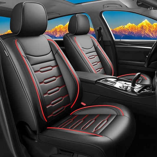 Fit Ridgeline Car Seat Covers for Honda Ridgeline 2007-2025 2026 - Upgraded Premium Waterproof & Breathable Leather, Airbag Compatible, All-Weather Seat Cushion Protector (Full Set, Black+Red)