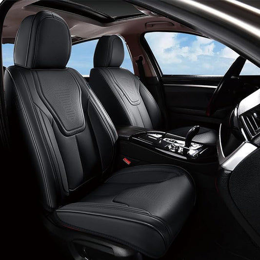 FLORICH Front Car Seat Covers, Luxury Waterproof Faux Leather Seat Covers Cushion, Black Car Seat Cover Protectors Universal Fit for Most 5 Seats Vehicles - Black