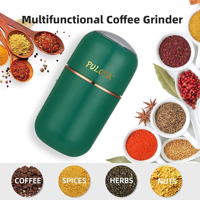 Coffee Grinder Electric for Beans, Spices, Herbs, Grains and Nuts, Stainless Steel Blades, 2.8 oz, Green