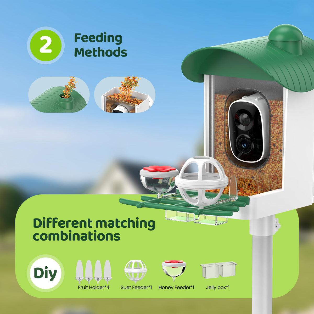 Bird Feeder with Camera Outdoor Solar: Smart Birdfeeder Houses with 2K Live Cam - AI Identify Birds Species and Auto Instant Arrival Alert Outside Garden - Ideal Gift for Bird Lovers