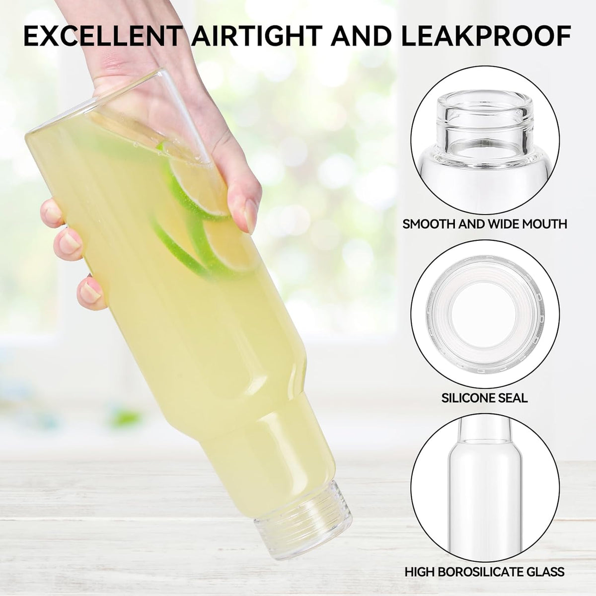 34 Oz Glass Juice Bottles with Lids, Glass Bottles, BPA Free, Borosilicate Glass for Juicing, Smoothies, Infused Water, Beverage Storage, Shaker Bottles (1 Pack)