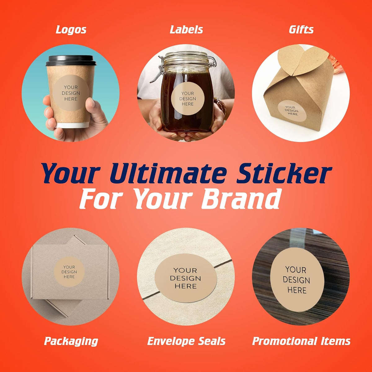 100 Custom Vinyl Stickers - Upload Your own Image, Text, Design, Logo - Personalized Logo Labels for Handmade, Packaging, Bottle, Jars, Candle, Brand Stickers (Brown, 3x3)