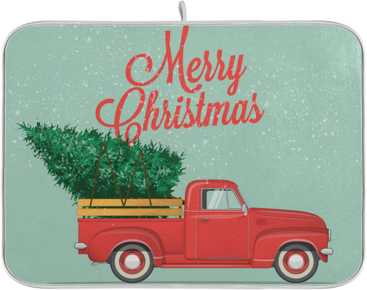 senya Super Absorbent Dish Drying Mat, Microfiber Fast-Drying Dish Mat, 16''x18'', Kitchen Dish Drying Pad, Merry Christmas Happy New Year Postcard